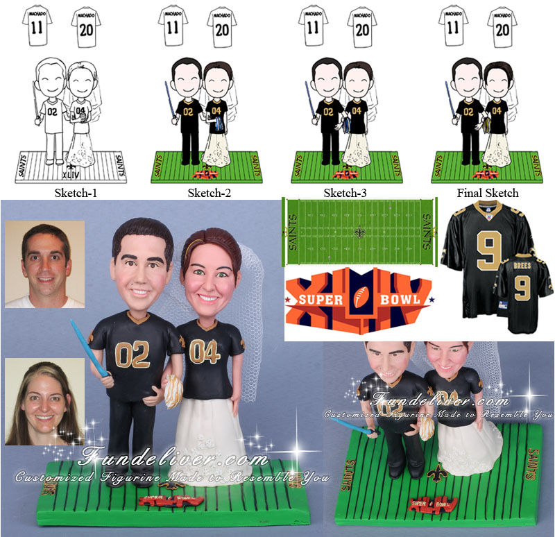 New Orleans Saints Football Theme Wedding Cake Toppers